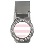 Horizontal Stripes - White and Pale Pink Money Clip (CZ)