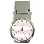 Horizontal Stripes - White and Pale Pink Money Clip Watch