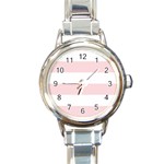 Horizontal Stripes - White and Pale Pink Round Italian Charm Watch