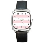 Horizontal Stripes - White and Pale Pink Square Metal Watch