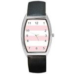 Horizontal Stripes - White and Pale Pink Barrel Style Metal Watch