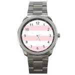 Horizontal Stripes - White and Pale Pink Sport Metal Watch