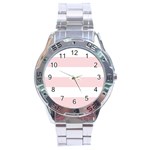 Horizontal Stripes - White and Pale Pink Stainless Steel Analogue Watch