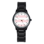 Horizontal Stripes - White and Pale Pink Stainless Steel Round Watch