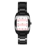 Horizontal Stripes - White and Pale Pink Stainless Steel Barrel Watch