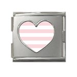 Horizontal Stripes - White and Pale Pink Mega Link Heart Italian Charm (18mm)