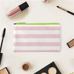 Horizontal Stripes - White and Pale Pink Canvas Cosmetic Bag (XS)