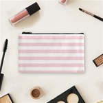 Horizontal Stripes - White and Pale Pink Cosmetic Bag (S)