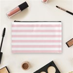 Horizontal Stripes - White and Pale Pink Cosmetic Bag (M)