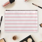 Horizontal Stripes - White and Pale Pink Cosmetic Bag (L)