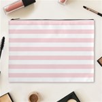 Horizontal Stripes - White and Pale Pink Cosmetic Bag (XL)