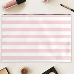 Horizontal Stripes - White and Pale Pink Cosmetic Bag (XXL)