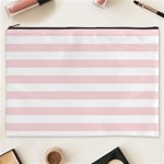 Horizontal Stripes - White and Pale Pink Cosmetic Bag (XXXL)