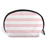 Horizontal Stripes - White and Pale Pink Accessory Pouch (Large)