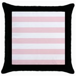 Horizontal Stripes - White and Pale Pink Throw Pillow Case (Black)