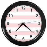 Horizontal Stripes - White and Pale Pink Wall Clock (Black)