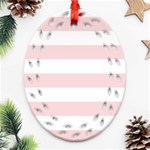 Horizontal Stripes - White and Pale Pink Ornament (Bell) Ornament (Oval Filigree)