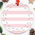 Horizontal Stripes - White and Pale Pink Ornament (Round Filigree)