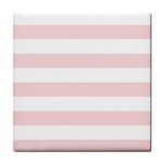 Horizontal Stripes - White and Pale Pink Tile Coaster