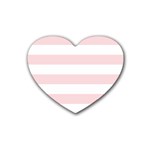 Horizontal Stripes - White and Pale Pink Rubber Coaster (Heart)