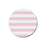 Horizontal Stripes - White and Pale Pink Rubber Round Coaster (4 pack)