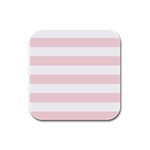 Horizontal Stripes - White and Pale Pink Rubber Square Coaster (4 pack)