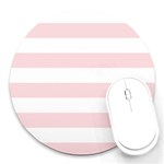 Horizontal Stripes - White and Pale Pink Round Mousepad