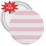 Horizontal Stripes - White and Pale Pink 3  Button (10 pack)