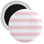 Horizontal Stripes - White and Pale Pink 3  Magnet