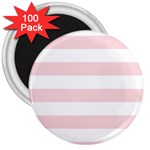 Horizontal Stripes - White and Pale Pink 3  Magnet (100 pack)