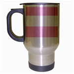 Horizontal Stripes - White and Classic Rose Pink Travel Mug (Silver Gray)