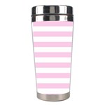 Horizontal Stripes - White and Classic Rose Pink Stainless Steel Travel Tumbler