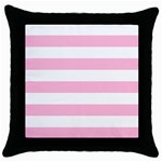 Horizontal Stripes - White and Cotton Candy Pink Throw Pillow Case (Black)