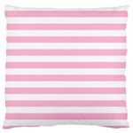 Horizontal Stripes - White and Cotton Candy Pink Large Flano Cushion Case (One Side)