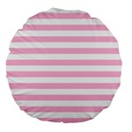 Horizontal Stripes - White and Cotton Candy Pink Large 18  Premium Flano Round Cushion