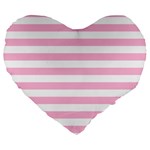 Horizontal Stripes - White and Cotton Candy Pink Large 19  Premium Flano Heart Shape Cushion