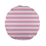 Horizontal Stripes - White and Cotton Candy Pink Standard 15  Premium Round Cushion