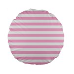 Horizontal Stripes - White and Cotton Candy Pink Standard 15  Premium Flano Round Cushion