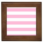 Horizontal Stripes - White and Cotton Candy Pink Framed Tile