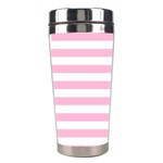 Horizontal Stripes - White and Cotton Candy Pink Stainless Steel Travel Tumbler