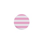 Horizontal Stripes - White and Cotton Candy Pink 1  Mini Button