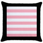 Horizontal Stripes - White and Pastel Pink Throw Pillow Case (Black)