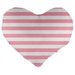 Horizontal Stripes - White and Pastel Pink Large 19  Premium Flano Heart Shape Cushion