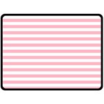 Horizontal Stripes - White and Cherry Blossom Pink Fleece Blanket (Large) (One Side)