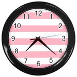 Horizontal Stripes - White and Cherry Blossom Pink Wall Clock (Black)