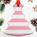 Horizontal Stripes - White and Cherry Blossom Pink Christmas Tree Ornament (Two Sides)