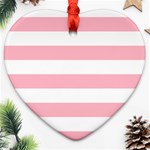 Horizontal Stripes - White and Cherry Blossom Pink Ornament (Heart)