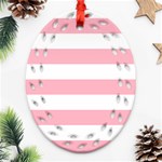 Horizontal Stripes - White and Cherry Blossom Pink Oval Filigree Ornament (Two Sides)