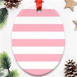 Horizontal Stripes - White and Cherry Blossom Pink Ornament (Oval)