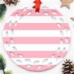 Horizontal Stripes - White and Cherry Blossom Pink Round Filigree Ornament (Two Sides)